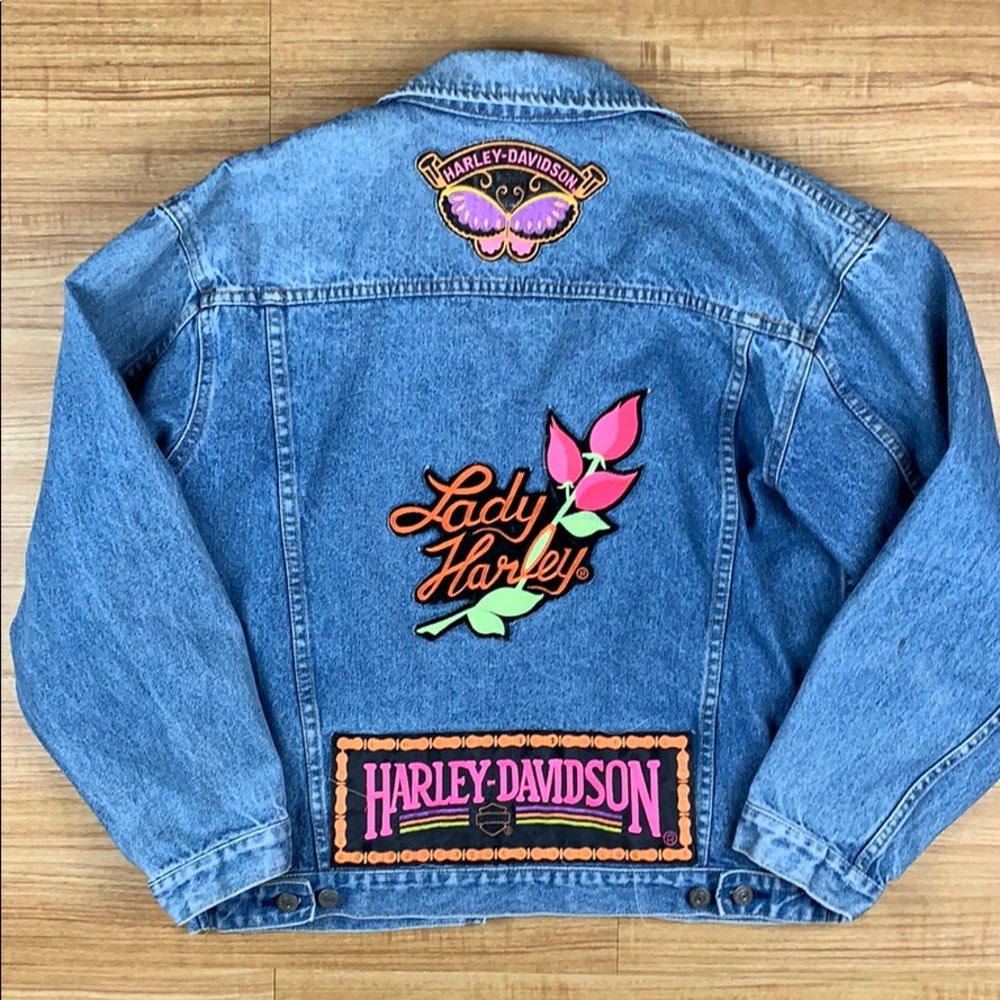 Harley Davidson Vintage Patch Denim Jean Jacket M - Picture 1 of 7